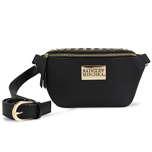 BADGLEY MISCHKA Bridgette Black Studded Vegan Leather Belt Bag | Sling | Fanny Pack | Cross Body Bag