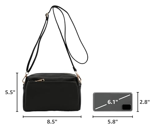 FashionPuzzle Triple Zip Small Crossbody Bag (Black)