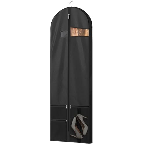 Lazebox 65" Travel Garment Bag with Accessories Zipper Pocket, Heavy Duty Suit Bag for Suits, Tuxedos, Dresses, Coats, Black, 1 pack