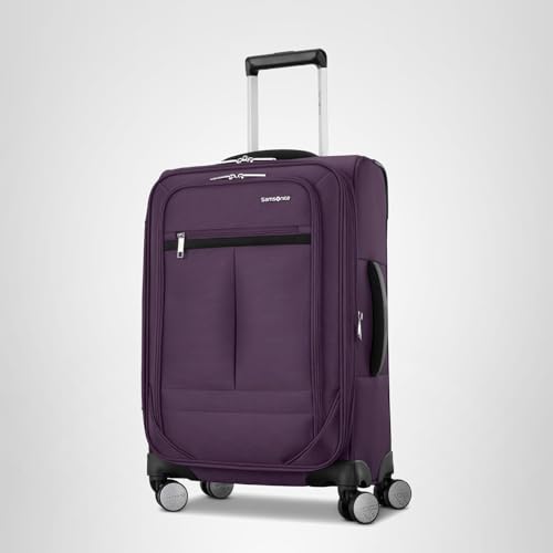 Samsonite Soft-Sided 29-Inch Lightweight Large Checked Expandable Element Suitcase: Durable, 360° Spinner Wheels, Adjustable Telescopic Handle, 2 Front & 1 Side Pocket- Purple
