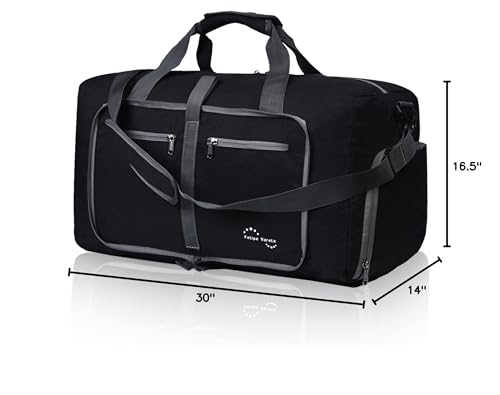 Felipe Varela 65L Duffle Bag with Shoes Compartment, Foldable Waterproof Travel Duffel Bags Duffle Overnight Weekend Travel Gym Bag for Men Women(Black)
