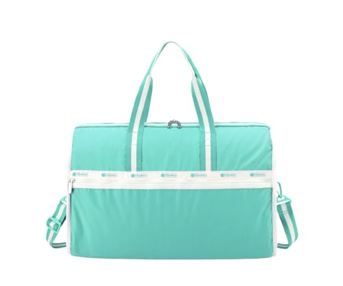 LeSportsac Spectator Sea Green Deluxe Large Weekender Crossbody Bag, Style 4319/Color R141, Mesmerizing Sea Green/Tourmaline & Crisp White Unite Evoking Strength & Renewal, 2 Tone Trim/Strap