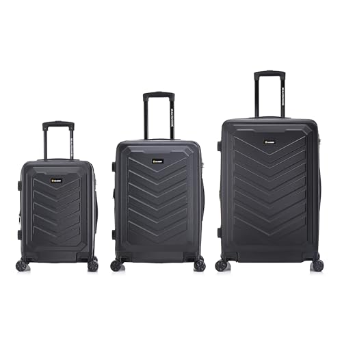 US ARMY Fox Pro 3 Pcs Set Expandable Suitcase with TSA Lock | 20, 24, 28 inch Lightweight Hardshell Luggage with Spinner Wheels, Chevron Icon, Gel Handle, Retractable Trolley, Side Studs | Black