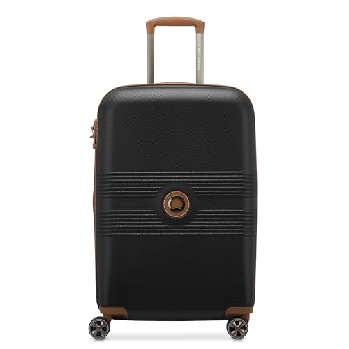 DELSEY PARIS Flanerie SE - Hardside Checked In Luggage 24 Inch - 360° Dual Spinner Wheels - TSA Lock - Lightweight Polycarbonate Travel Suitcase with Vegan Leather, Black