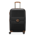 DELSEY PARIS Flanerie SE - Hardside Checked In Luggage 24 Inch - 360° Dual Spinner Wheels - TSA Lock - Lightweight Polycarbonate Travel Suitcase with Vegan Leather, Black