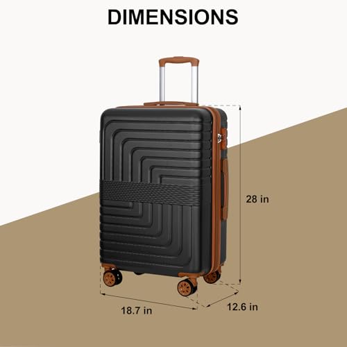 Romswi 28" Large Checked Luggage, PC+ABS Hardshell Suitcase with Dual Spinner Wheels, Lightweight Hard Side Travel Luggage with YKK Zipper, Scratch-Resistant, Black