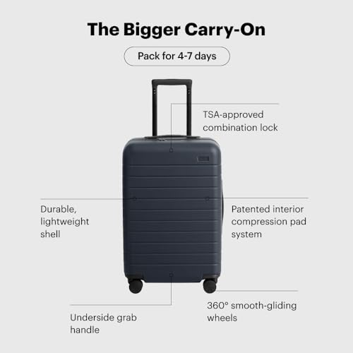 Away Bigger Carry-On Luggage - 23-Inch Lightweight Hardside Suitcase with 360° Spinner Wheels, Interior Compression System, TSA-Approved Lock - Navy Blue
