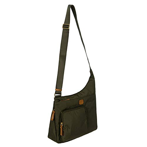 Bric's X-Bag 2.0 Hipster Envelope Crossbody, Water-Resistant Recycled Nylon Shoulder Bag with Leather Trim, Dual Compartments and Adjustable Strap for Everyday or Travel – One Size, Olive