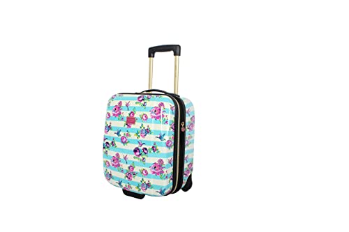 Betsey Johnson Designer Underseat Luggage Collection - 15 Inch Hardside Carry On Suitcase for Women- Lightweight Under Seat Bag with 2-Rolling Wheels (Stripe Floral Hummingbird)