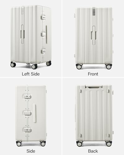 Hanke Premium 28 Inch Zipperless Extra-Large Checked Luggage, Aluminum Frame Hard Shell PC Suitcase with TSA Lock and Multi-Handle Design, 8 Quiet Spinner Wheels for Extended Trips（White）