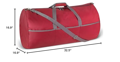 Amazon Essentials Extra Large Foldable Nylon Duffel Bag for Travel/Storage with Zippered Pockets, 32.4", 150L, 50-LBS Capacity, Red (Previously Amazon Basics)