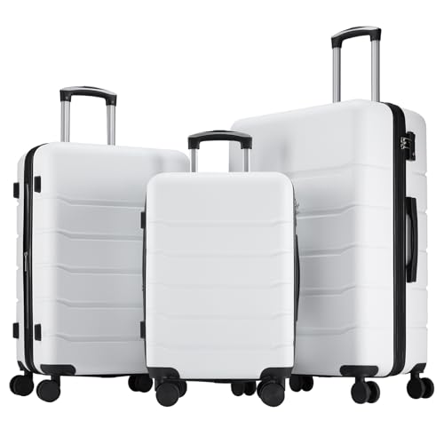 OLIXIS 3-Piece Luggage Set, Carry On Suitcases with Spinner Wheels, Expandable Travel Luggage with TSA Approved Lock & ABS Hard Shell, White, 20/24/28 Inch