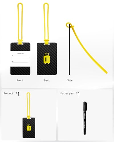 LUGGEX Luggage Tag for Suitcases - Carbon Fiber Accelerate Identification Bag Tag with Reusable Writing Panel - Waterproof & Durable, Travel Essentials（1 Pack）