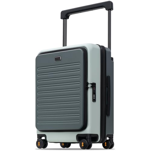 LEVEL8 Adventure Top Opening Carry on Luggage Airline Approved with Tsa Lock, 20 Inch Expandable Wide Handle Carry on Luggage, Top Lid Opening Hardshell Suitcases with Wheels for Men Women, Celadon