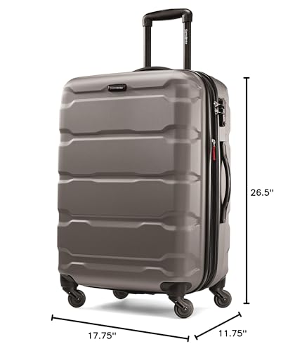 Samsonite Omni PC Hardside Expandable Luggage with Spinner Wheels, Silver, Checked-Medium 24-Inch