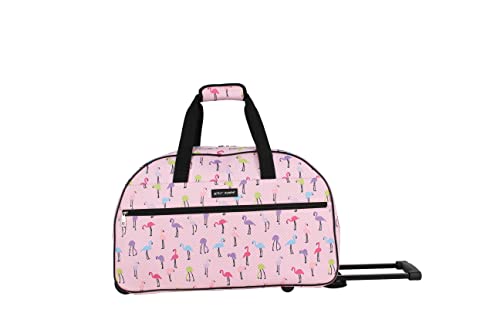Betsey Johnson Designer Carry On Luggage Collection - Lightweight Pattern 22 Inch Duffel Bag- Weekender Overnight Business Travel Suitcase with 2- Rolling Wheels (Colorful Flamingo)