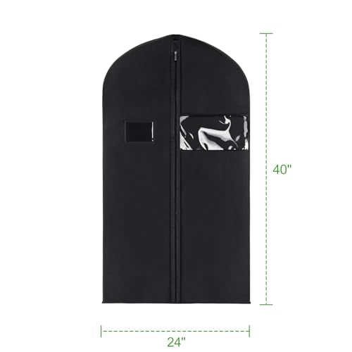 KEEGH 40" Suit Cover Bags for Men (Set of 10) Garment Bags for Hanging Clothes, Suit Bags for Closet Storage or Travel, Clothes Cover for Suits Coats with Clear Window and Label Pocket, Black