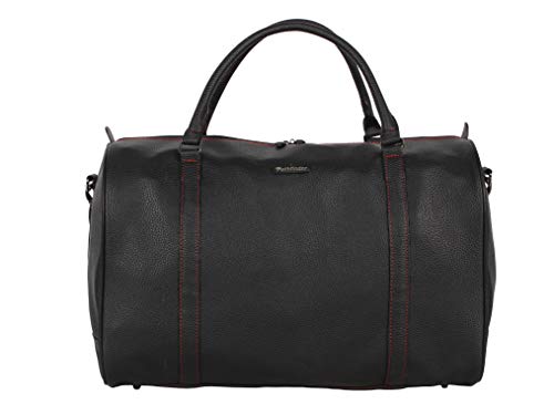 Pathfinder 20'' Leather Messenger Laptop Briefcase Shoulder Satchel Bag (20in, Black/Red)
