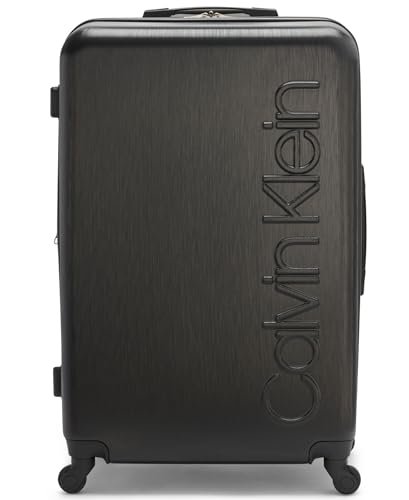 Calvin Klein Women's Hard Side Upright Luggage Spinner Light Weight Suitcase, Black, Large