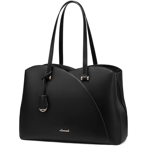 LOVEVOOK Laptop Tote Bag for Women, Work Bags Laptop Bag Teacher Tote Bag, Leather Computer Bag Large Purses Handbag Professional Briefcase, Black, Fits 15.6 Inch Laptop, Black