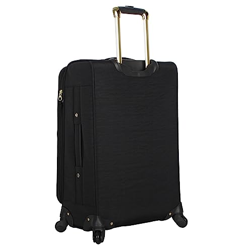 Steve Madden Designer Luggage Collection - Lightweight 24 Inch Expandable Softside Suitcase - Mid-size Rolling 4-Spinner Wheels Checked Bag (Black, 24in)