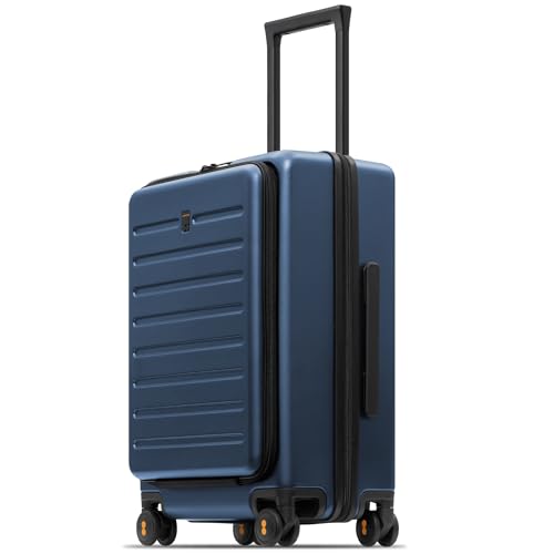 LEVEL8 Road Runner Carry On Luggage with Front Compartment, 20 Inch Lightweight Hard Shell Suitcases with Wheels Airline Approved, Tsa Locks for Luggage, Blue,21.46" x 14.57" x 9.45"