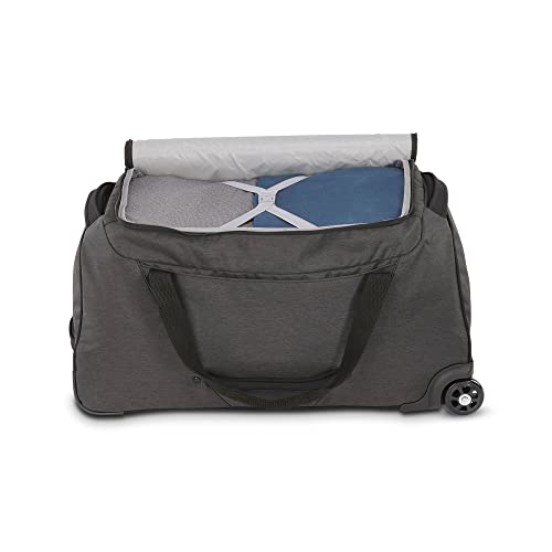 High Sierra Forester 28 Inch Roomy Water Resisting Wheeled Duffel w/Padded Grab Handles, Interior Cross Straps, & Easy to Clean Interior, Black Heather