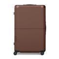 July Checked Plus Expandable - 28.75" Airline Approved Check In Luggage with Wheels, Rolling Suitcase for Men & Women - TSA Lock, Silent Spinner Wheels, Expansion Zip, Y-Strap - Dark Brown
