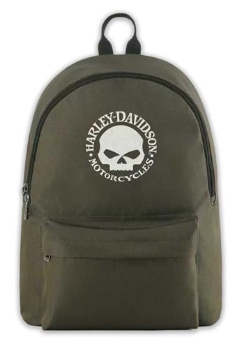 Harley-Davidson Rugged Willie G Skull Graphic Durable Backpack, Army Green