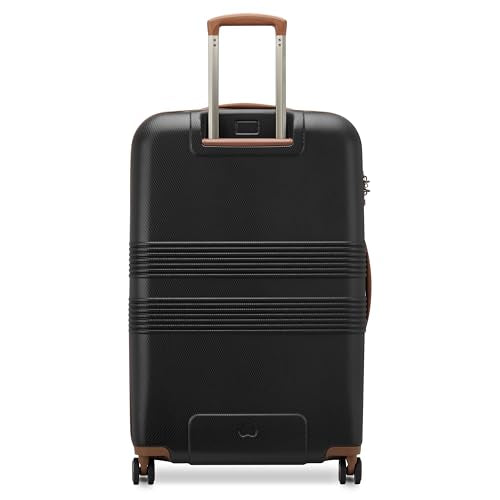DELSEY PARIS Flanerie SE - Hardside Checked In Luggage 24 Inch - 360° Dual Spinner Wheels - TSA Lock - Lightweight Polycarbonate Travel Suitcase with Vegan Leather, Black