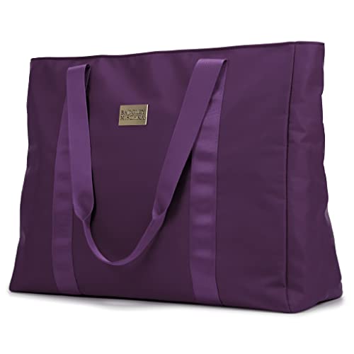 Badgley Mischka Nylon Weekender Duffel Bag | Lightweight Packable Travel Bag | Purple