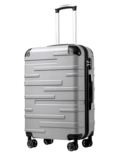 Coolife Hardside Carry-On Luggage with TSA Lock, Spinner Wheels, Telescopic Handle, Lightweight Suitcase (Silver, S(20in_carry on))