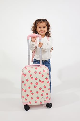 Itzy Ritzy Toddler Suitcase with Adjustable Handle, 360-Degree Spinner Wheels, 2 Interior Compartments and Hard Shell Design – Perfect Kids Luggage with Wheels for Ages 3 and Up (Strawberry)