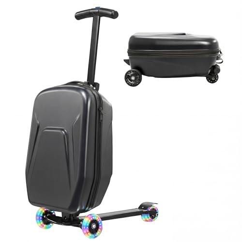 Lavoker Scooter Suitcase for Kid & Adult Foldable 2 in 1 Ride on Carry on Travel Hardshell Trolley Scooter Luggage With Wheels 20"