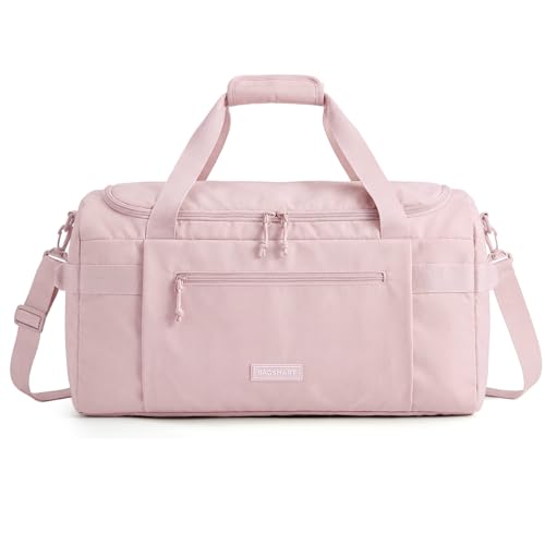 BAGSMART Travel Duffel Bags with Dividers, 32L Gym Duffle Bag with Laptop Compartment, Carry On Weekender Overnight Bag, Shoe Bag, PVC Wet Pocket, Pink