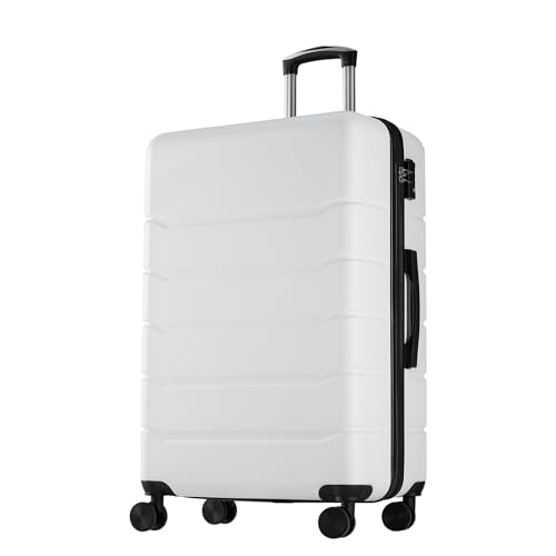 NEWBULIG 24 Inch Checked Luggage, ABS Hard Shell Lightweight Rolling Expandable Suitcase with Smooth Spinner Wheels and TSA Lock for Business Trips and Daily Vacations, White