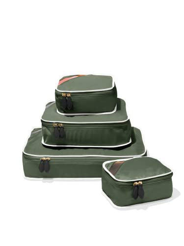 Paravel Packing Cube Quads | Luggage Organizer for Travel Accessories, Shoes, Toiletries, Laundry | 4 Pack Storage Cubes in Various Sizes | Safari Green