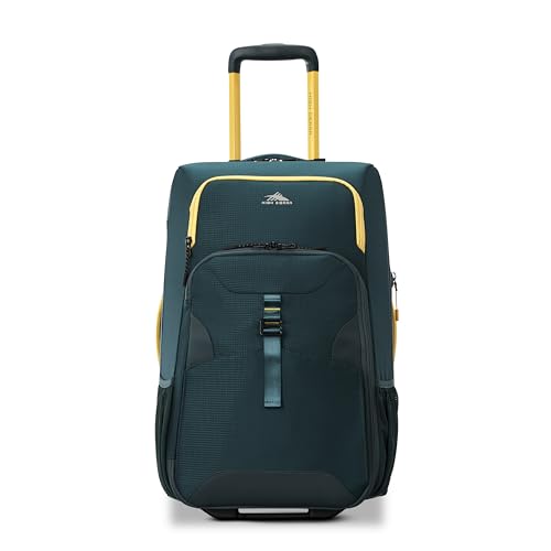 High Sierra Hi-Life 22-Inch Carry-On Wheeled Duffle - Features Smooth Rolling Wheels, WetPak Pockets, Stack-It Strap, Adjustable Handle, Fleece Pocket, Padded Laptop Sleeve, Expandable - Green/Yellow