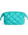 BAGSMART Quilted Travel Makeup Bag, Puffy Toiletry Organizer with Wide Opening, Cosmetic Storage for Women's Accessories, Lake bule