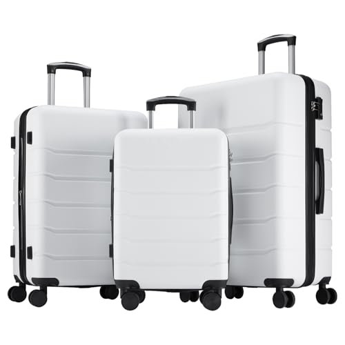 NEWBULIG 3 Piece Luggage Set, Expandable Hard Shell Lightweight Rolling Suitcases with Smooth Spinner Wheels and TSA Lock, Travel Luggage for Business and Holiday Use, 20/24/28 Inch, White