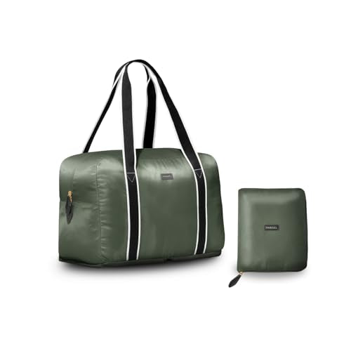 Foldable Duffle Bag for Travel | Lightweight, Water-Resistant Carry On Bag | Sustainable and Durable Nylon, Safari Green