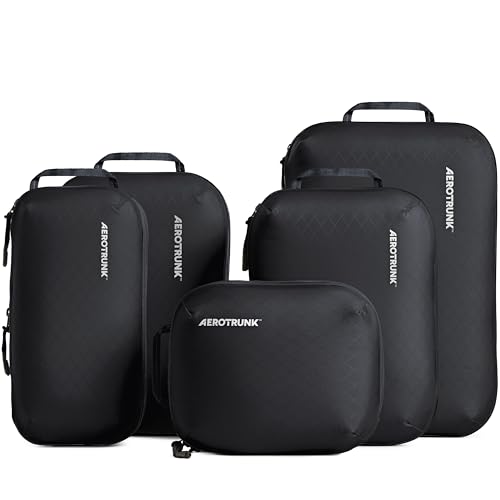 Aerotrunk Ultralight Compression Packing Cubes - Lightweight Travel Organizers for Suitcases and Luggage (6-Pack, Black)