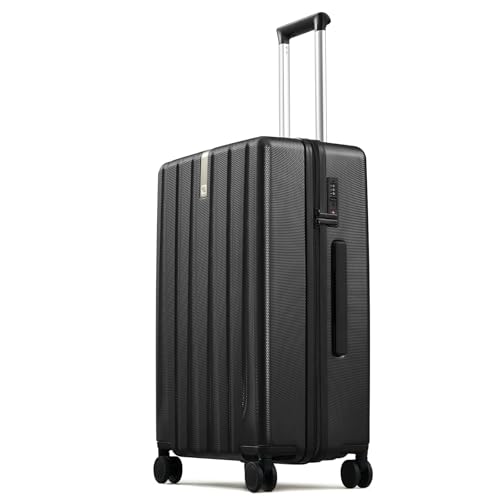 Hanke Upgraded Elite 24 Inch Checked Luggage,PC Hard Shell Suitcases with Wheels, TSA Lock, Explosion-Proof Zipper Suitcase for Business Travel Men & Women,Jet Black