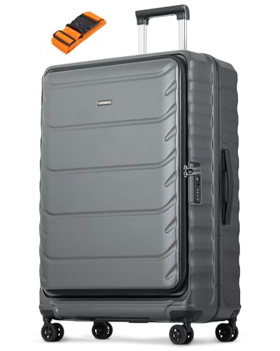 CENSIEN Checked Luggage, 28 Inch Luggage with Spinner Wheels, Large Suitcase with Lightweight PC Hard Shell, Aluminum Frame, Top Opening, YKK Zipper, TSA Lock (Grey, 1PC)