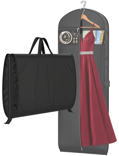 MISSLO 65" Garment Bags for Travel for Women with Loackabe-Self Zipper Waterproof Dress Bags for Gowns Long with Accessories Pockets Wedding Dress Bag Garment Covers for Hanging Clothes, Black