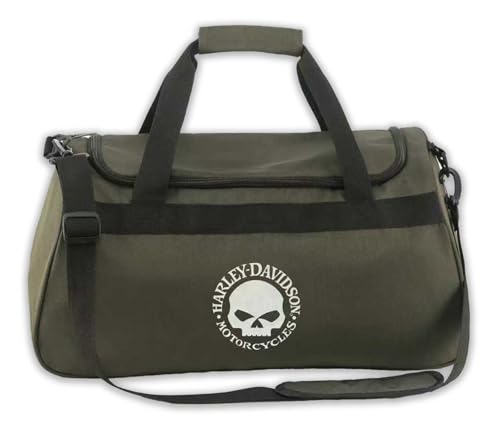 Harley-Davidson Willie G Skull Graphic Rugged Duffel Bag, Army Green