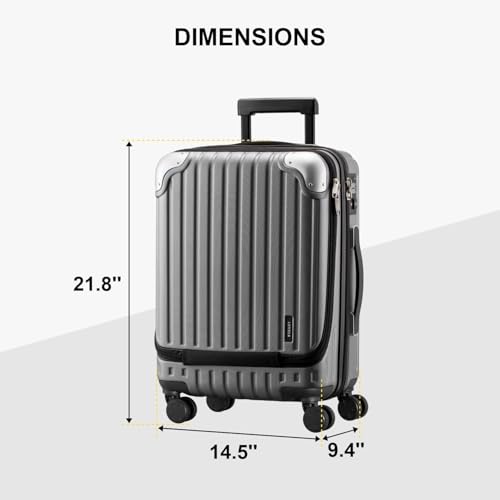 LEVEL8 Grace Carry on Luggage 22x14x9 Airline Approved, 20 Inch Hard Shell Suitcases with Spinner Wheels, Abs+Pc Hard Case Luggages with Tsa Lock, Travel bag for Women Men, Grey