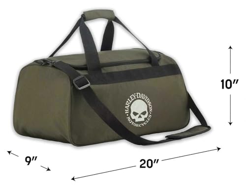 Harley-Davidson Willie G Skull Graphic Rugged Duffel Bag, Army Green