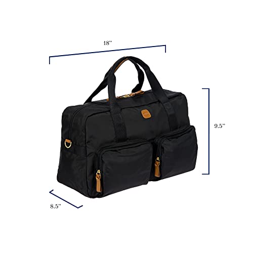 Bric’s X-Bag 18-Inch Cargo Carry-On Duffle, Water-Resistant Satin Nylon Travel Bag with Leather Handles, Laptop Sleeve, Front Zip Pockets and Luggage Pass-Through - Black
