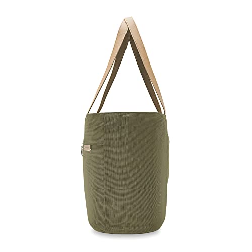 Briggs & Riley Traveler Tote Bag for Women & Men - Nylon Tote Bag for Weekend Travel & Work, Carry On Handbag, Smooth Zipper Closure, Leather Touchpoint - Baseline Collection, Olive